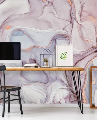 lilla og rosa marmor med rose gull fargetoner tapet