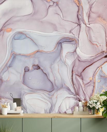 carta da parati in marmo viola e rosa con sfumature oro rosa