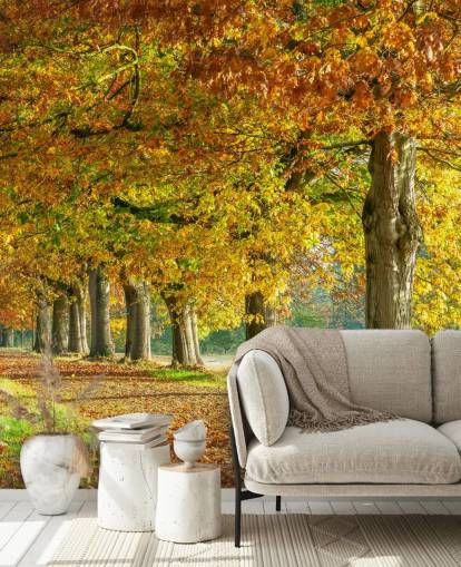 carta da parati alberi autunnali arancione e giallo