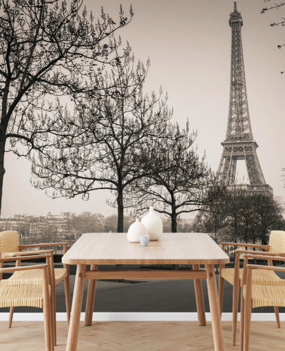 papel de parede torre eiffel preto e branco