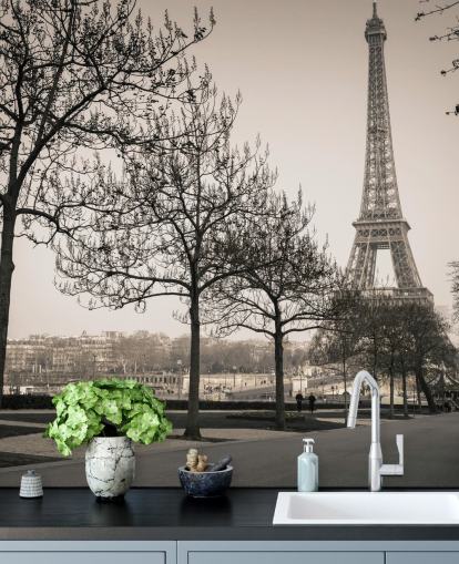 papel pintado torre eiffel blanco y negro