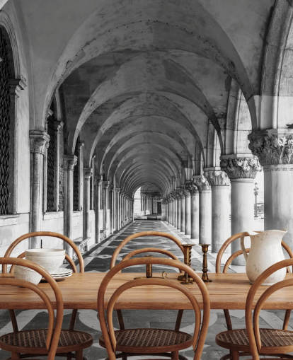 peinture murale de la place Saint-Marc en noir et blanc