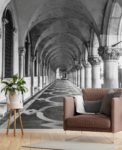 peinture murale de la place Saint-Marc en noir et blanc