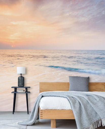 milky white waves and peach sunset sky wallpaper