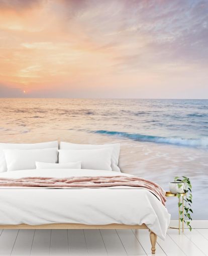 milky white waves and peach sunset sky wallpaper