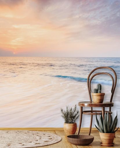 milky white waves and peach sunset sky wallpaper