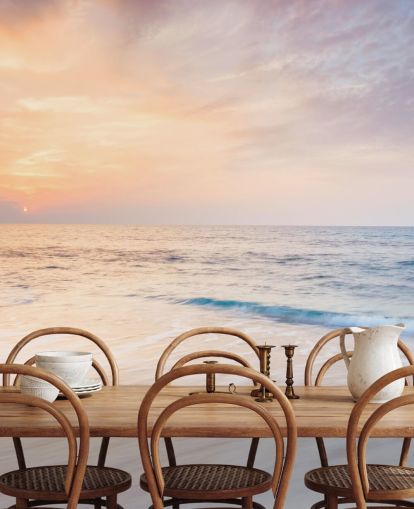 milky white waves and peach sunset sky wallpaper