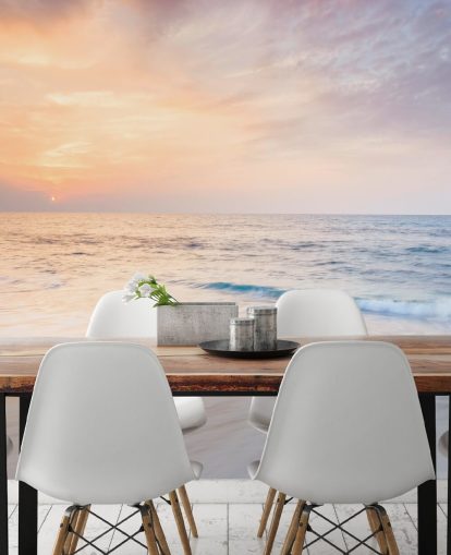 milky white waves and peach sunset sky wallpaper