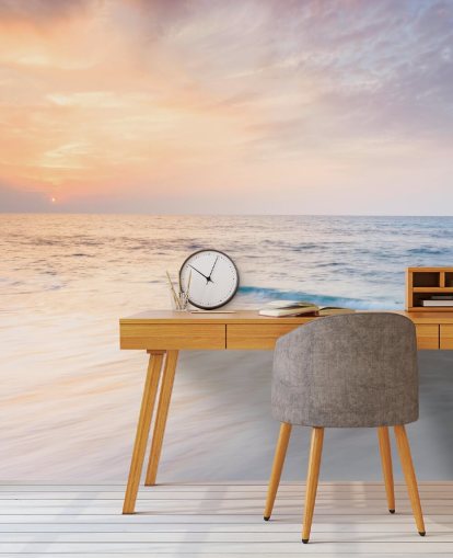 ondas brancas leitosas e pêssego sunset sky wallpaper