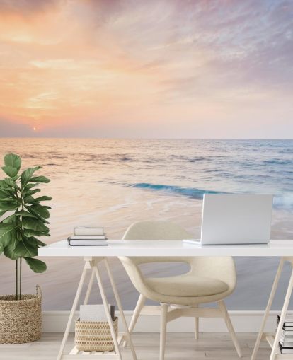 milky white waves and peach sunset sky wallpaper