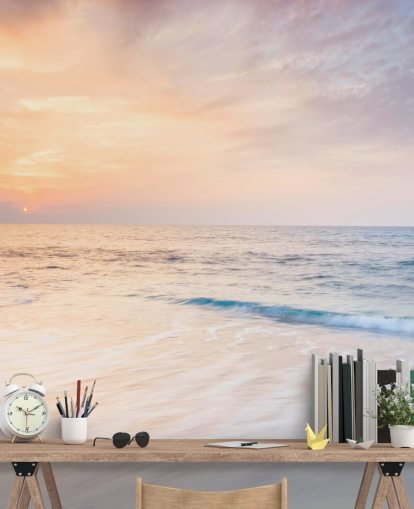 milky white waves and peach sunset sky wallpaper