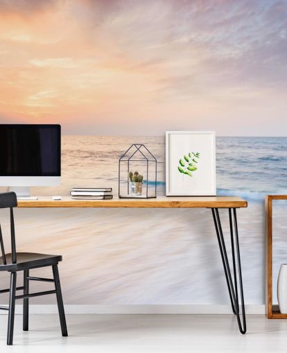 vagues blanches laiteuses et papier peint ciel coucher de soleil de pêche