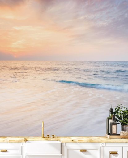 milky white waves and peach sunset sky wallpaper