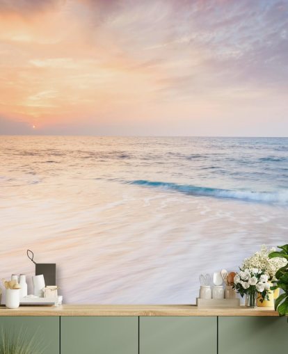 carta da parati bianco latte onde e pesca tramonto cielo