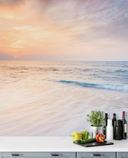 ondas brancas leitosas e pêssego sunset sky wallpaper