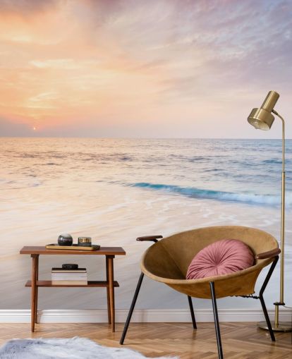 milky white waves and peach sunset sky wallpaper