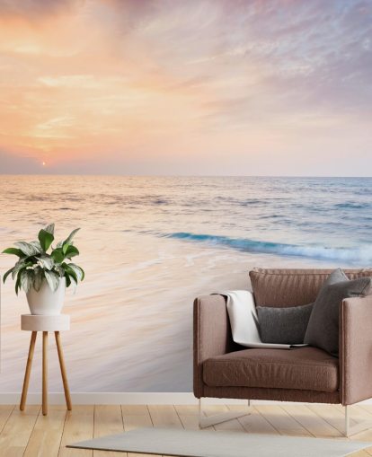 milky white waves and peach sunset sky wallpaper