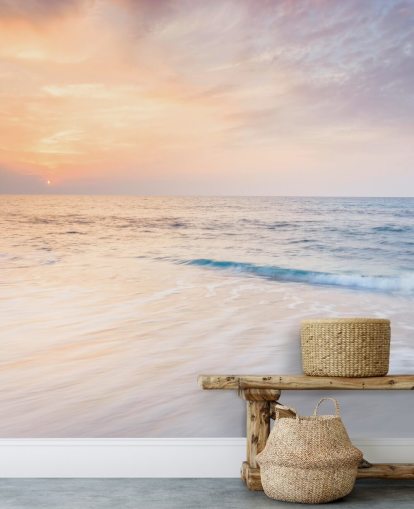 milky white waves and peach sunset sky wallpaper