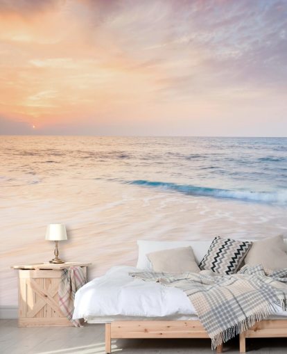 ondas brancas leitosas e pêssego sunset sky wallpaper