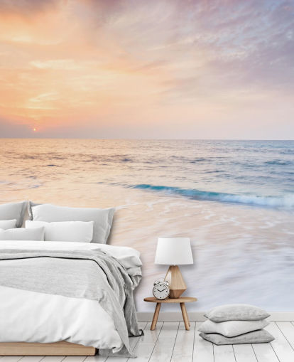 milky white waves and peach sunset sky wallpaper