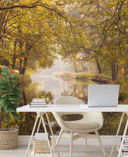 fall forest and canal wallpaper