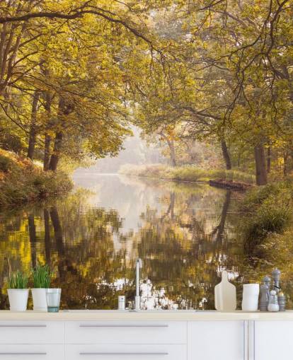 herfstbos en kanaalbehang