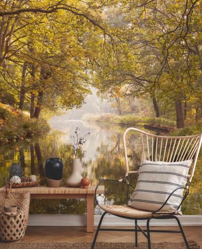 fall forest and canal wallpaper