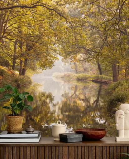 fall forest and canal wallpaper