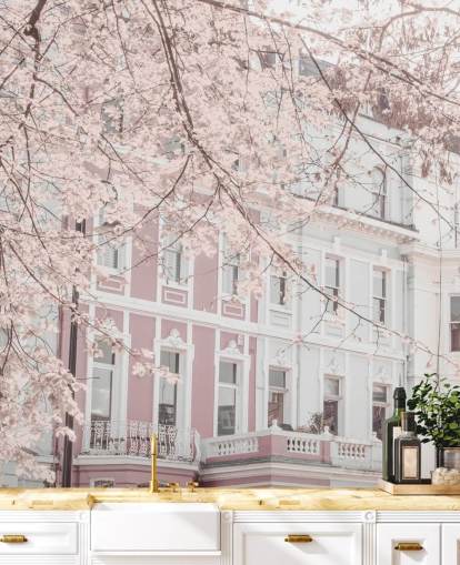 pink and white houses wallpaper