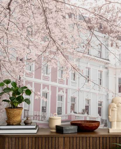 pink and white houses wallpaper