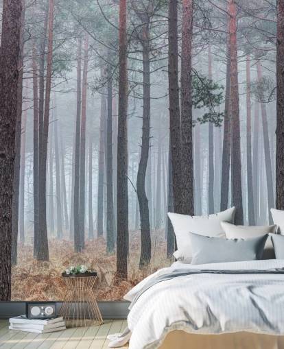mistig bos behang