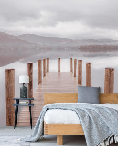 jetty in calm lake wallpaper