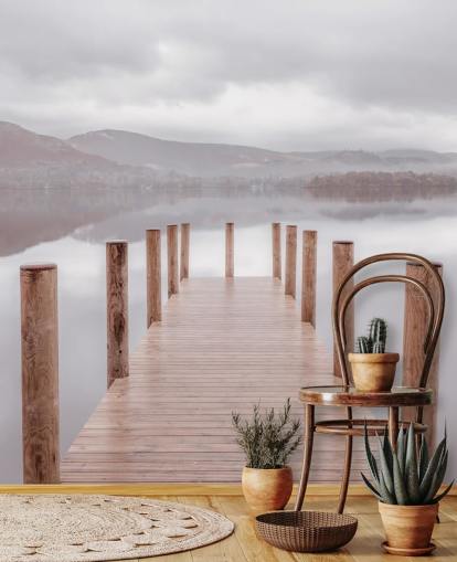 jetty in calm lake wallpaper