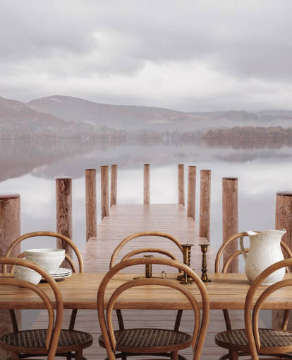 jetty in calm lake wallpaper