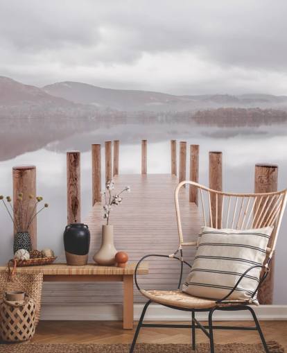 jetty in calm lake wallpaper