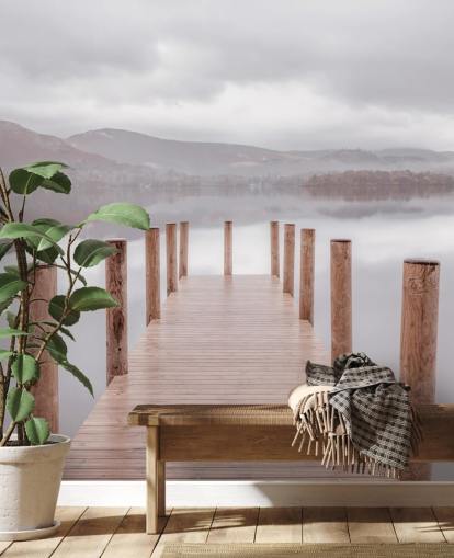 jetty in calm lake wallpaper