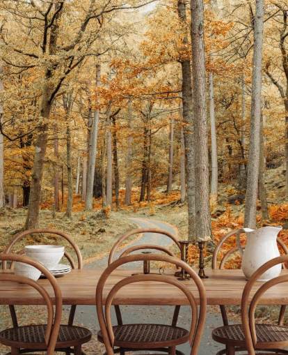 carta da parati autunnale con foresta e sentiero carta da parati autunnale con foresta e sentiero