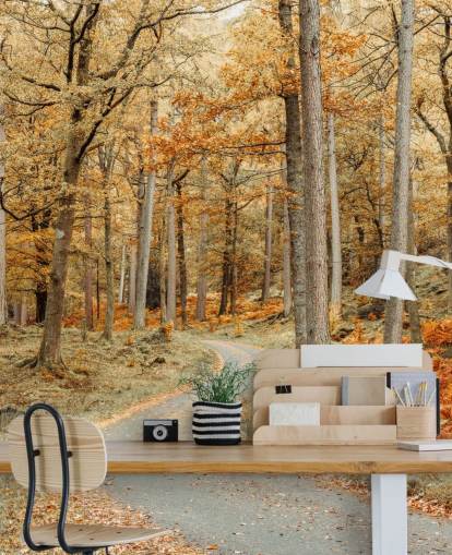 herfstbos en pad behang muurschildering herfstbos en pad behang muurschildering