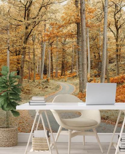 efterårsskov og sti tapet vægmaleri