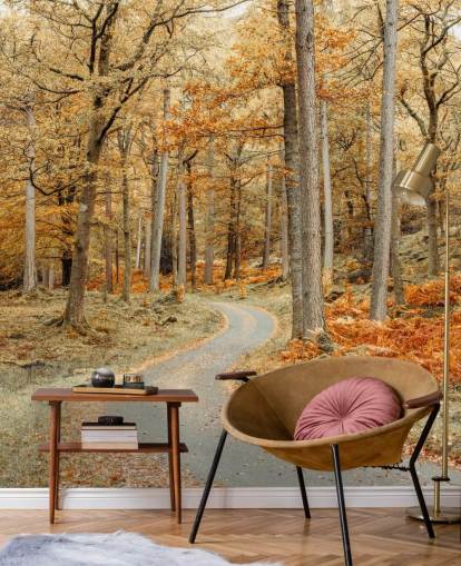 autumnal forest and path wallpaper mural autumnal forest and path wallpaper mural