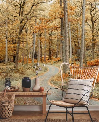 mural de papel pintado bosque y camino otoñal mural de papel pintado bosque y camino otoñal