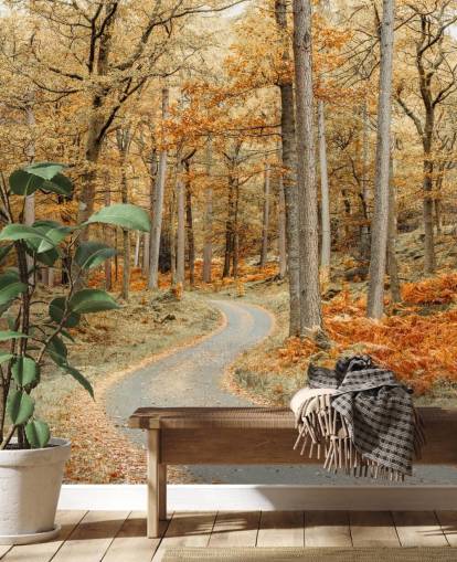 autumnal forest and path wallpaper mural