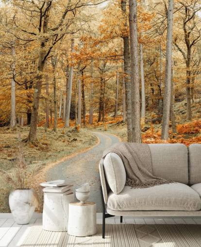 carta da parati autunnale con foresta e sentiero carta da parati autunnale con foresta e sentiero