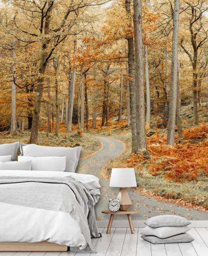 herfstbos en pad behang muurschildering