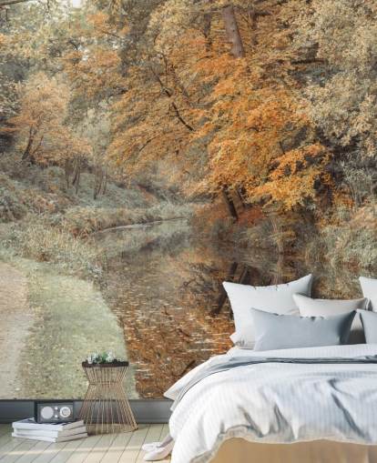 autumn forest by canal wallpaper