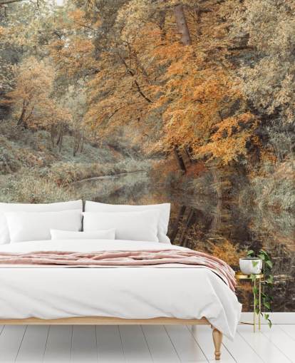 autumn forest by canal wallpaper