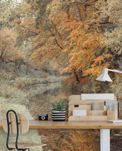 autumn forest by canal wallpaper