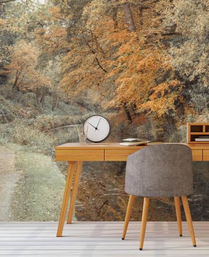 autumn forest by canal wallpaper