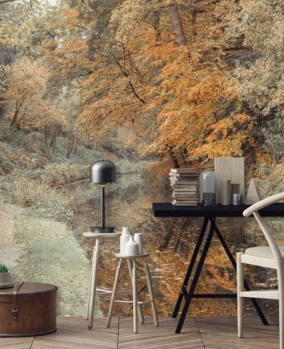 autumn forest by canal wallpaper