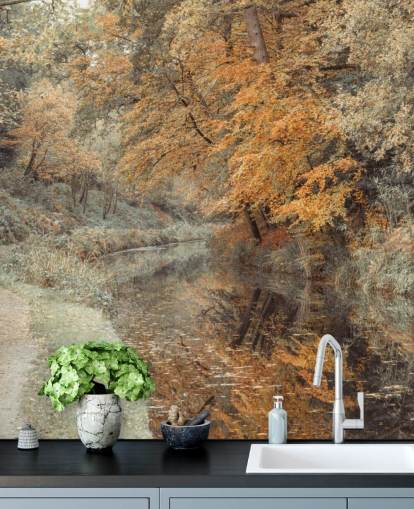 autumn forest by canal wallpaper